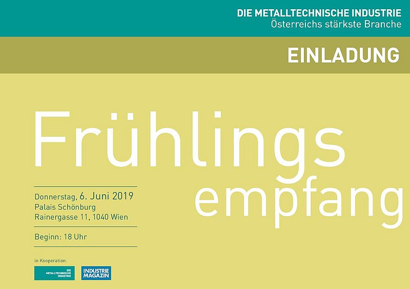 Einladung Frühlingsempfang, Donnerstag 6. Juni 2019, Palais Schönburg, Rainergasse 11, 1040 Wien, Beginn 18 Uhr